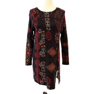 Desigual Womens Size S Lavane Black Red Geometric Mandala Slit Long Tunic Top